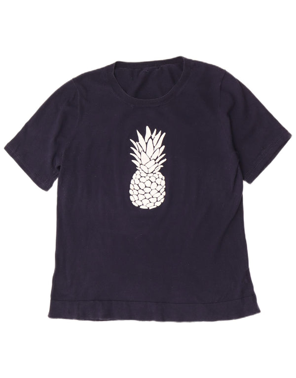 Vintage Womens Graphic T-Shirt Top UK 10 Small Navy Blue Cotton