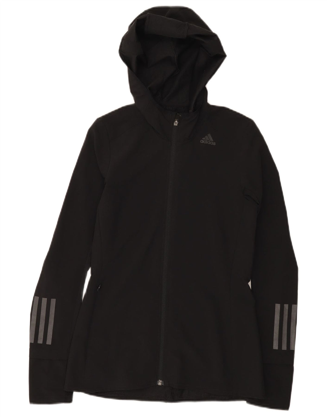 Adidas Womens Hooded Tracksuit Top Jacket UK 0/2 2XS Black Polyester