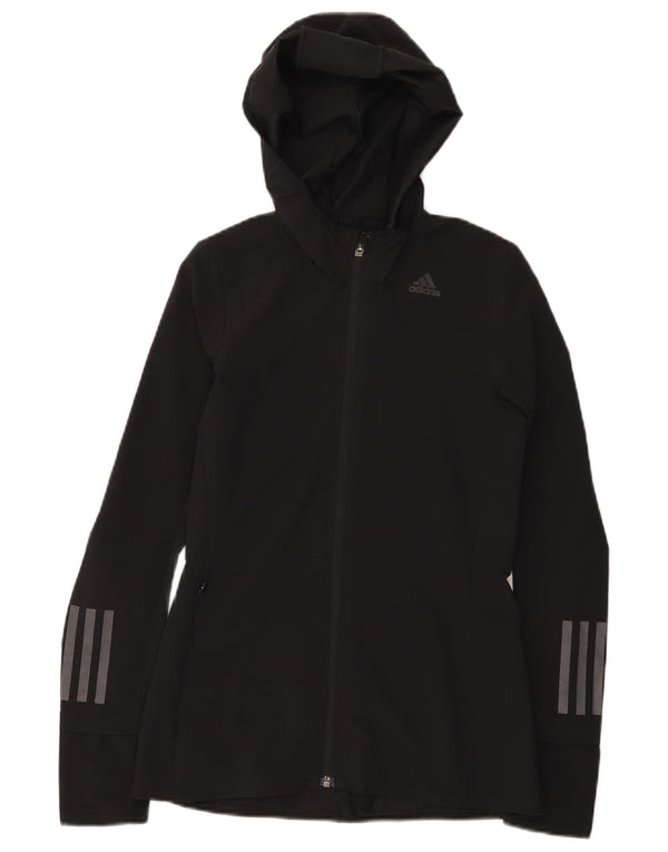 Adidas Womens Hooded Tracksuit Top Jacket UK 0/2 2XS Black Polyester