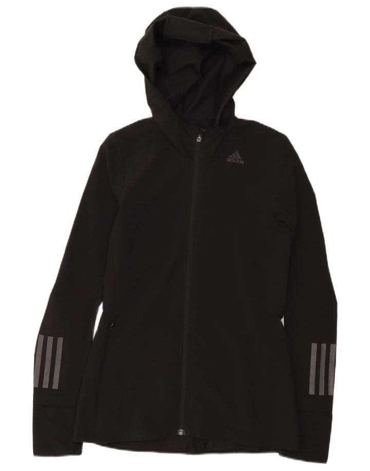 Adidas Womens Hooded Tracksuit Top Jacket UK 0/2 2XS Black Polyester