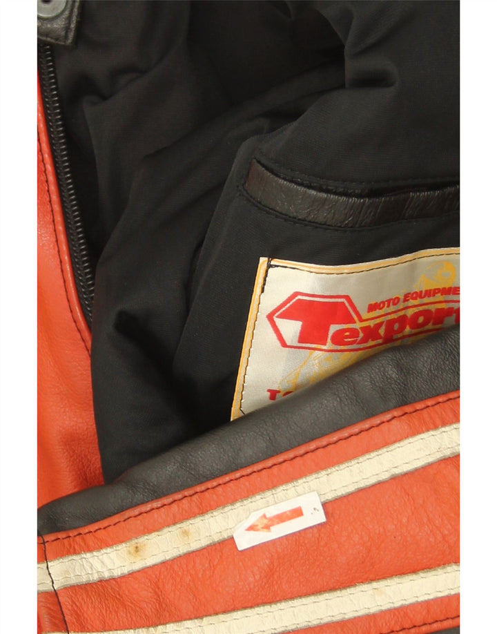 Vintage Womens Leather Racer Jacket IT 52 2XL Red Colourblock