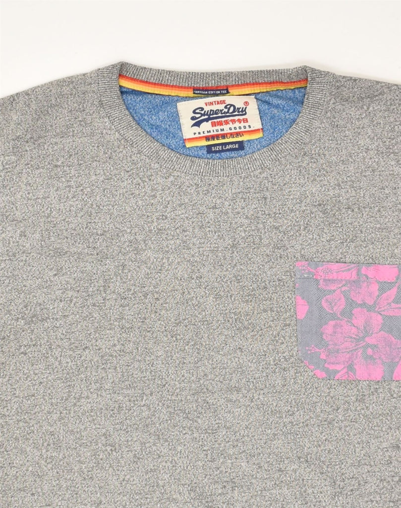 SUPERDRY Mens T-Shirt Top Large Grey Flecked Cotton | Vintage Superdry | Thrift | Second-Hand Superdry | Used Clothing | Messina Hembry 