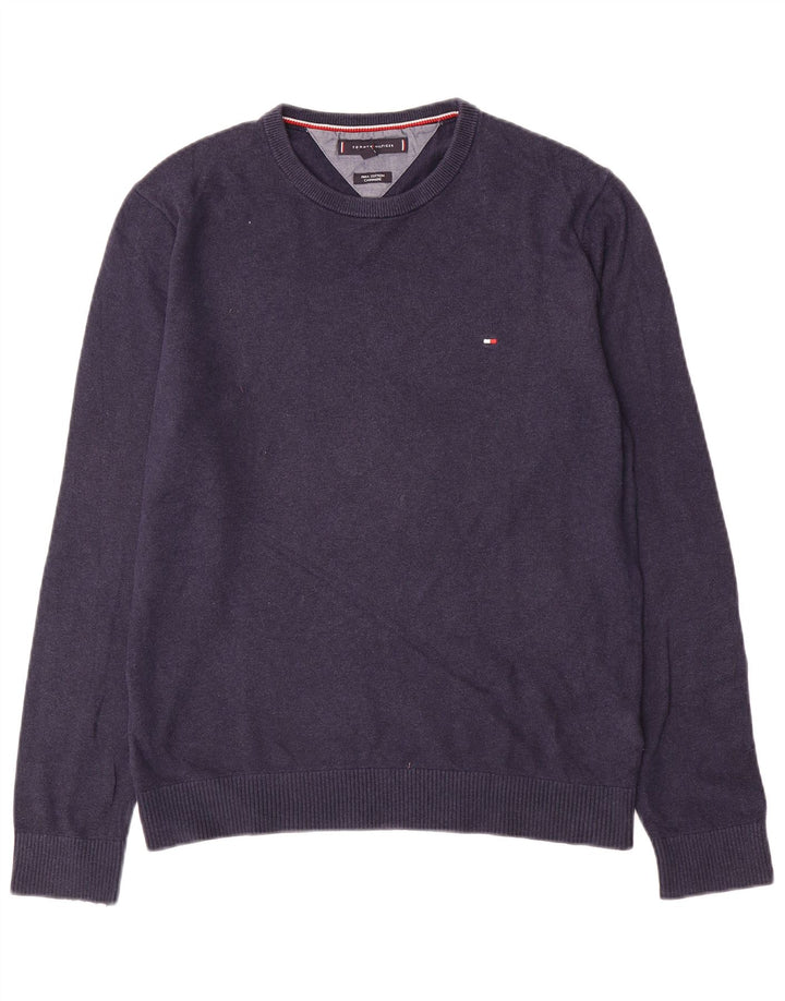 Tommy Hilfiger Mens Crew Neck Jumper Sweater Medium Navy Blue Cotton