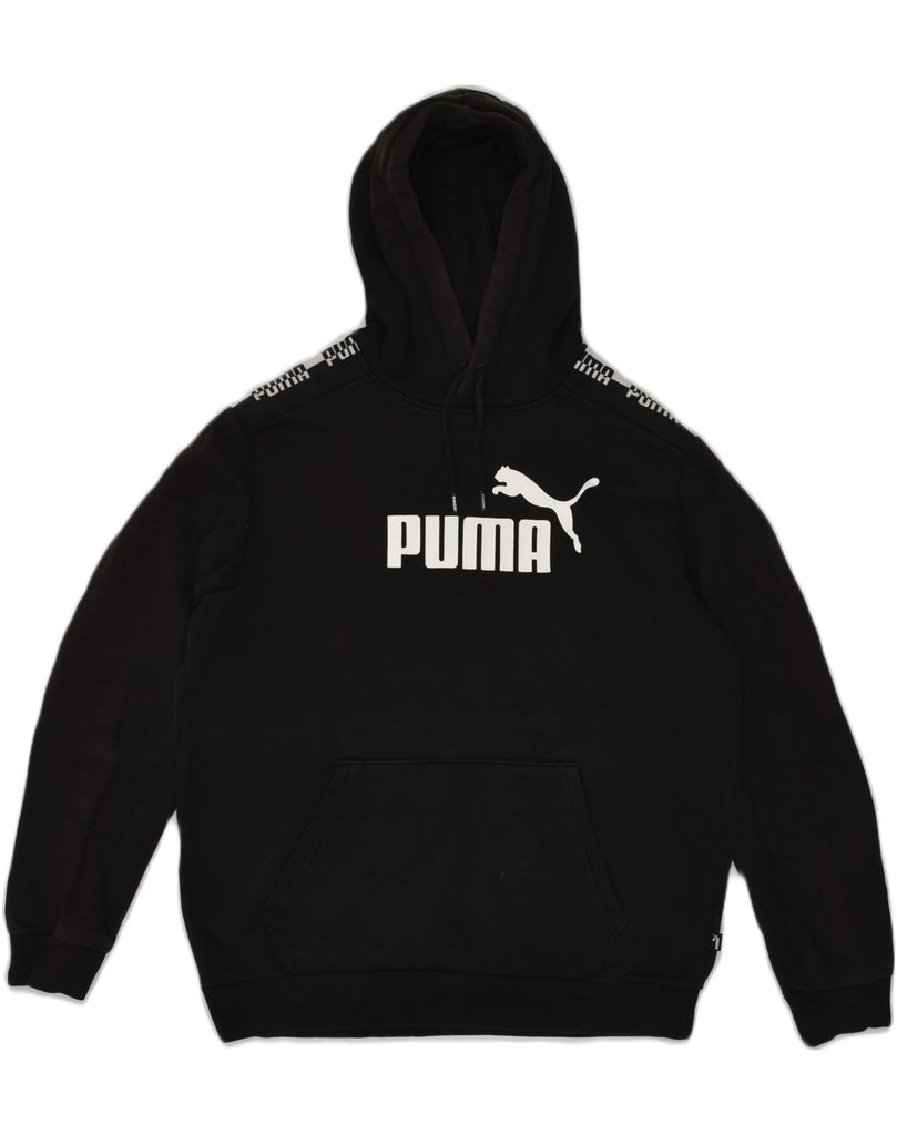 PUMA Mens Graphic Hoodie Jumper Medium Black Cotton | Vintage Puma | Thrift | Second-Hand Puma | Used Clothing | Messina Hembry 