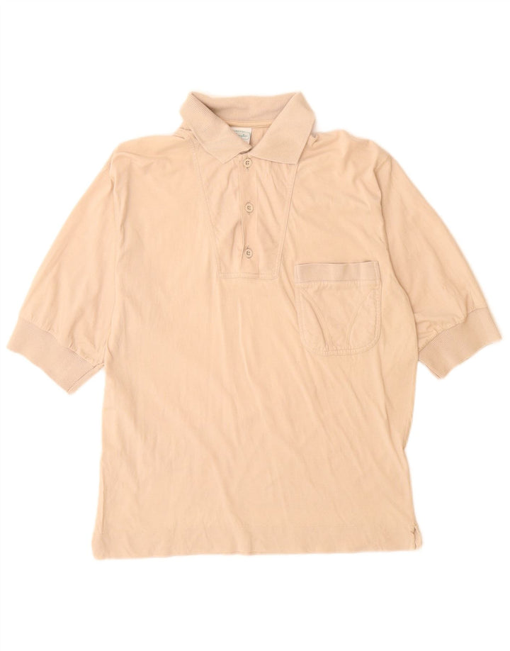 BENETTON Mens Polo Shirt Medium Beige Cotton