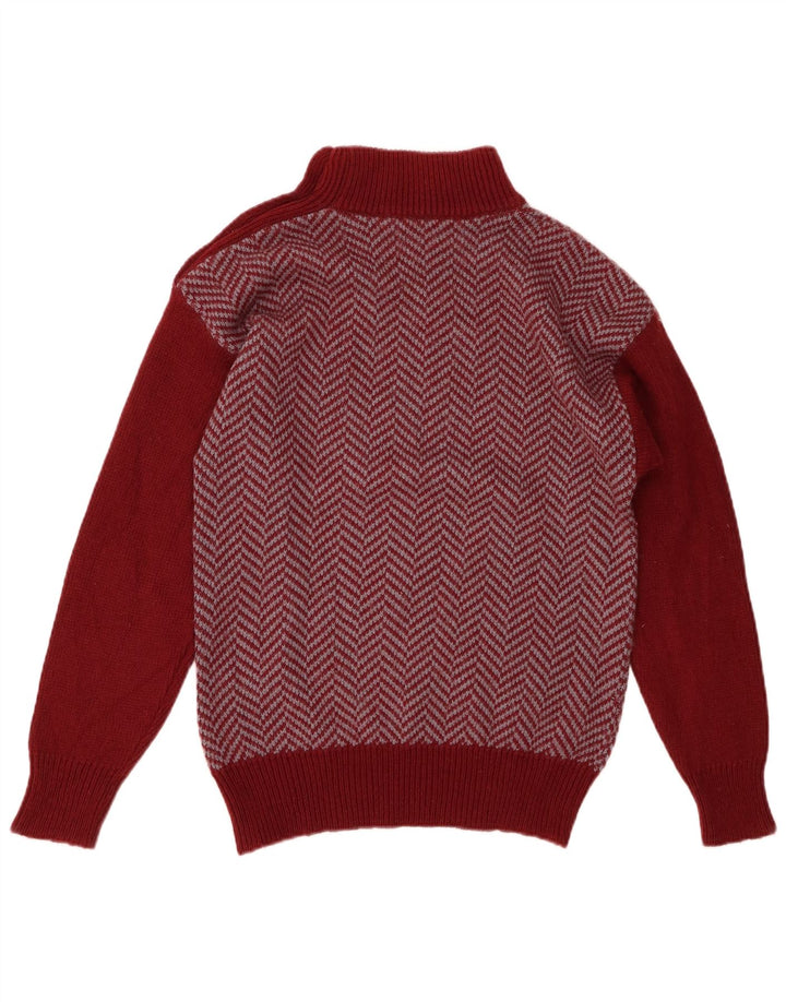 Vintage Womens Button Neck Jumper Sweater UK 12 Medium Red Acrylic