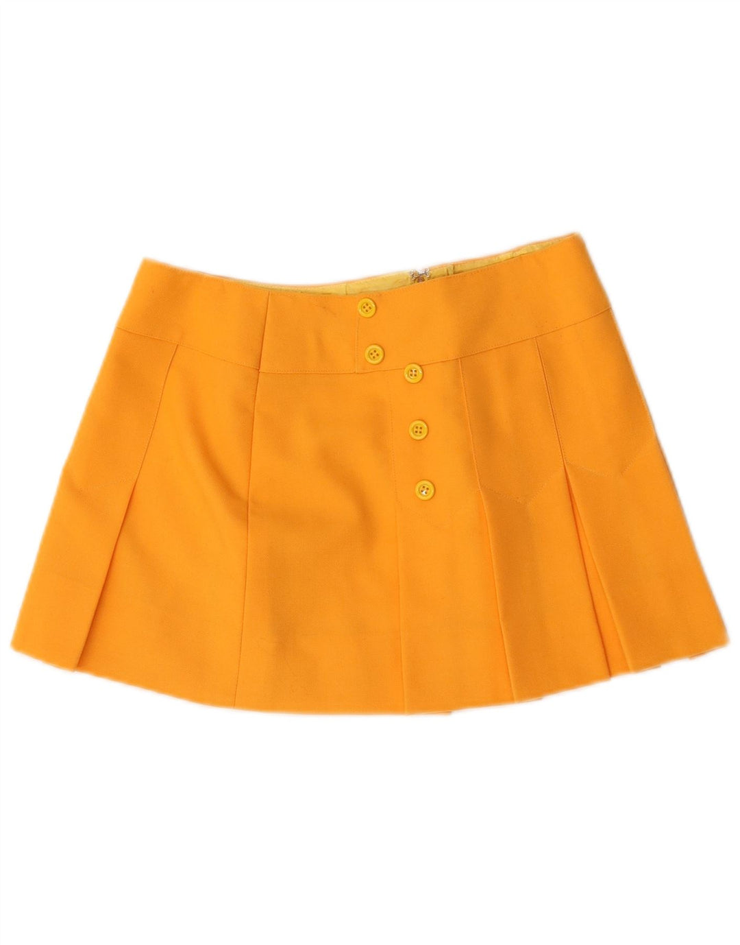 Vintage Womens Low Waist Pleated Mini Skirt W28 Medium Yellow