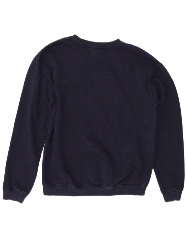 ELLESSE Womens Graphic Sweatshirt Jumper UK 12 Medium Navy Blue Cotton