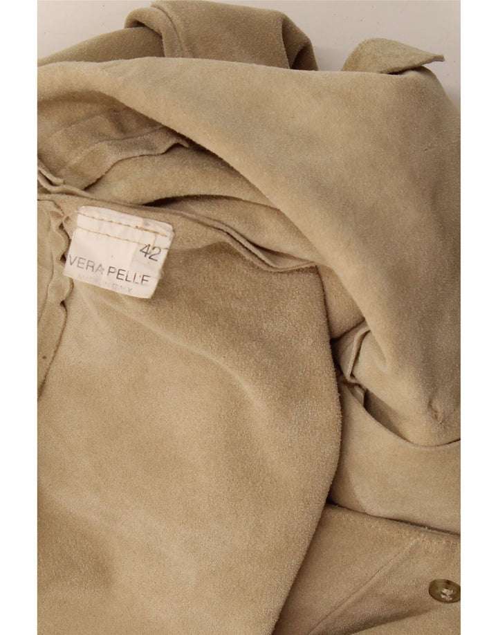 VINTAGE Womens Suede Coat IT 42 Medium Beige Leather Vintage Vintage and Second-Hand Vintage from Messina Hembry 