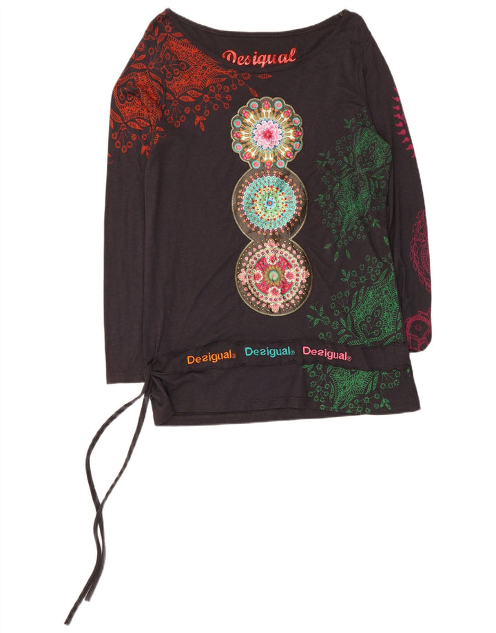 Desigual Womens Graphic Top Long Sleeve UK 12 Medium Black Floral