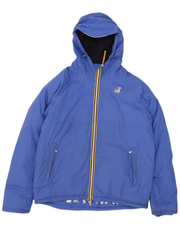 K-Way Mens Hooded Windbreaker Jacket UK 40 Large Blue Polyamide