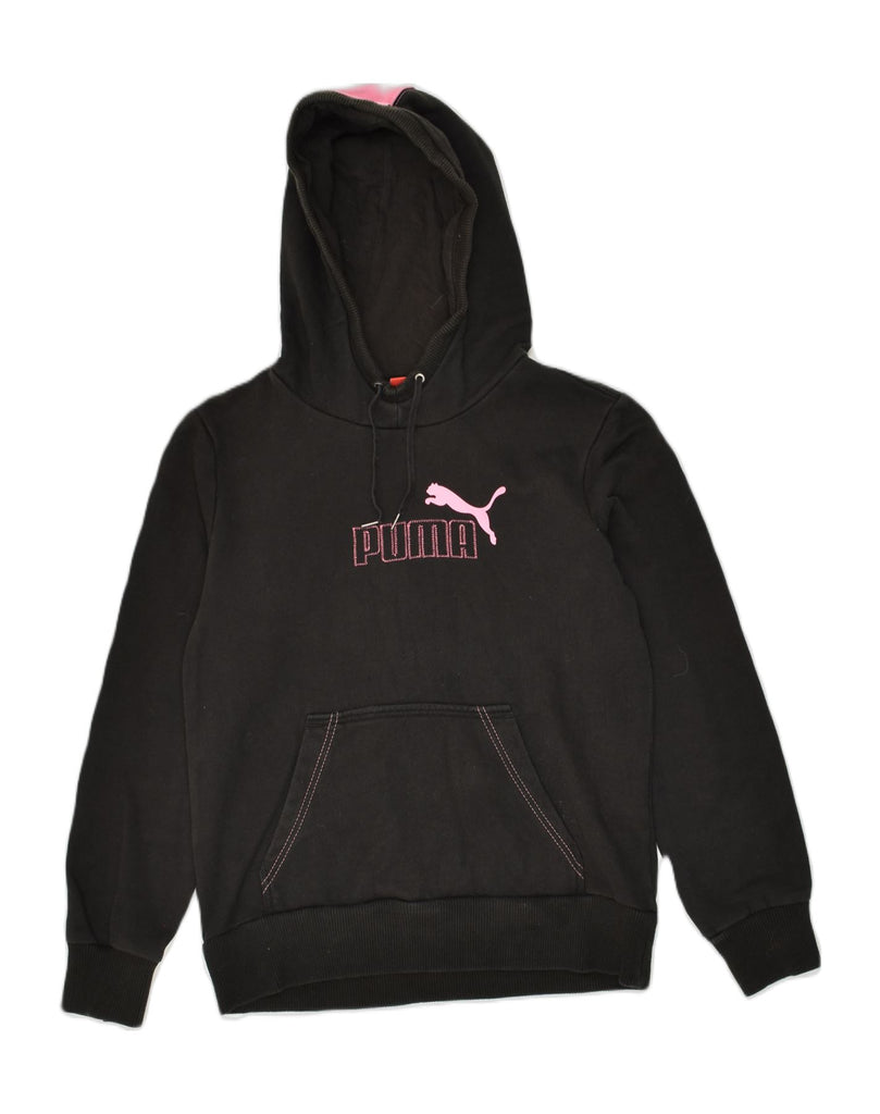 PUMA Womens Graphic Hoodie Jumper UK 14 Large  Black Cotton | Vintage Puma | Thrift | Second-Hand Puma | Used Clothing | Messina Hembry 