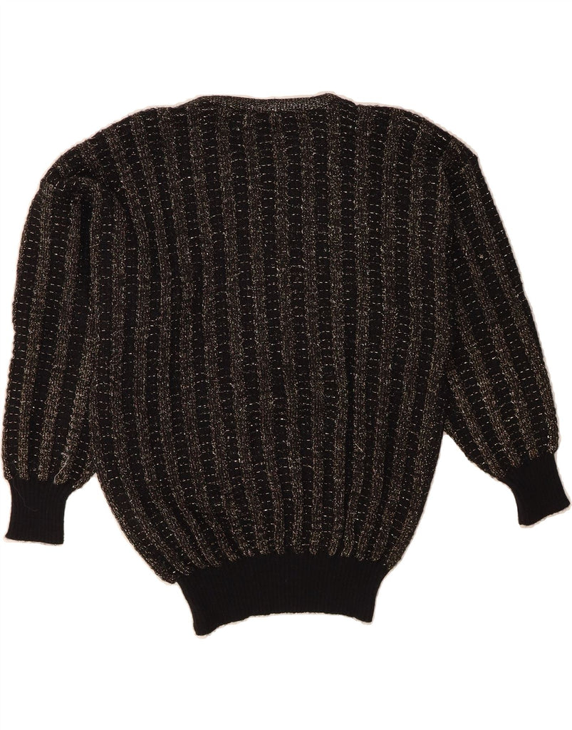 VINTAGE Womens Crew Neck Jumper Sweater UK 16 Large Black Striped Acrylic Vintage Vintage and Second-Hand Vintage from Messina Hembry 