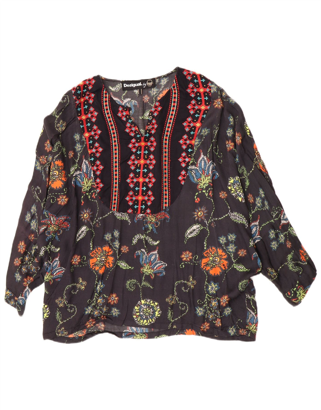 Desigual Womens Tunic Top UK 12 Medium Black Floral