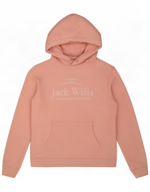Jack Wills Womens Graphic Hoodie Jumper UK 12 Medium Pink Cotton