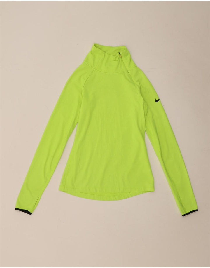Nike Womens Dri Fit Zip Neck Top Long Sleeve UK 8 Small Green