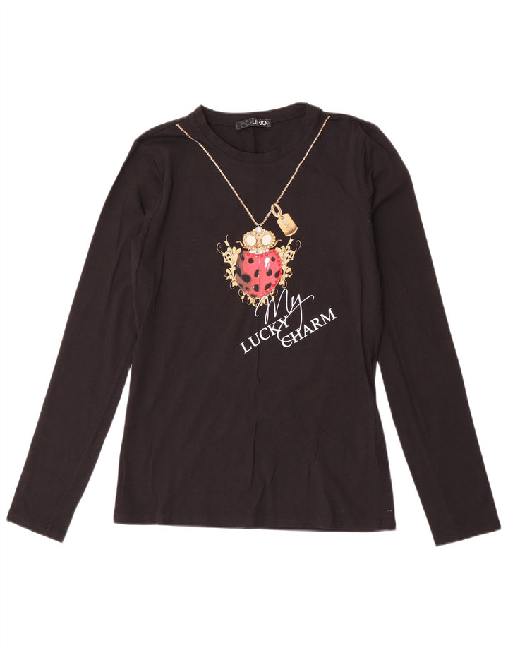 Liu Jo Womens Graphic Top Long Sleeve IT 40 Small Black Cotton