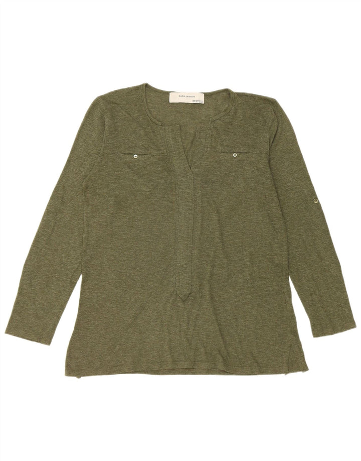 Zara Womens Top Long Sleeve UK 16 Large Green Flecked