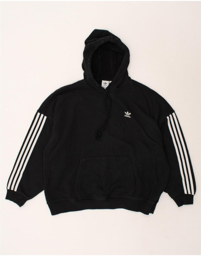 ADIDAS Womens Oversized Hoodie Jumper UK 12 Medium  Black Cotton | Vintage Adidas | Thrift | Second-Hand Adidas | Used Clothing | Messina Hembry 