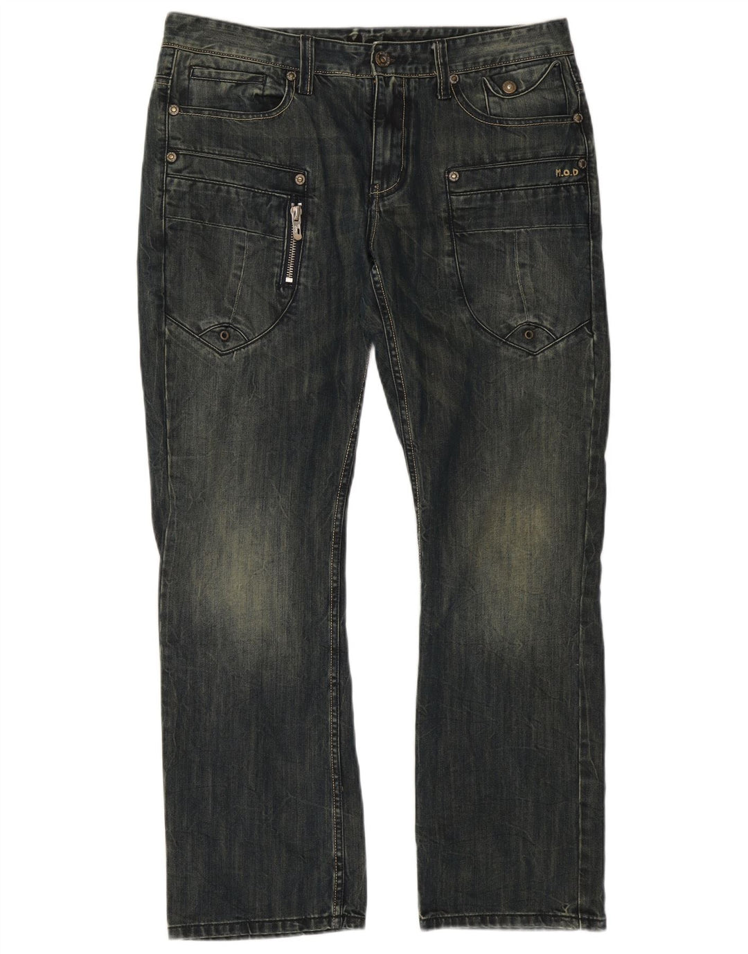 Vintage Mens Cargo Straight Jeans W36 L32 Navy Blue Cotton