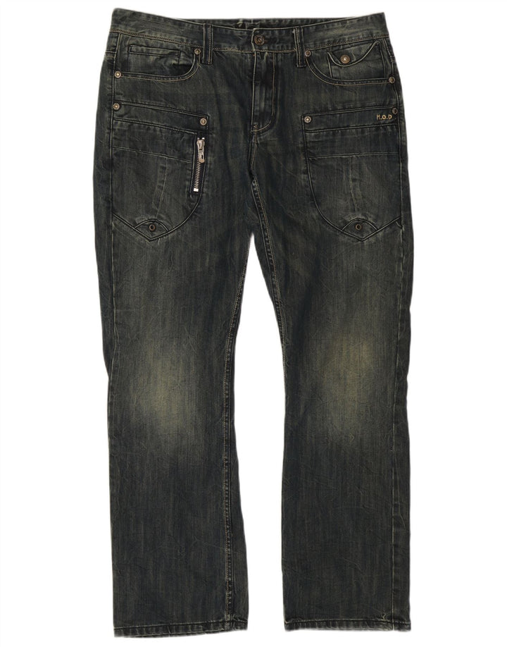 Vintage Mens Cargo Straight Jeans W36 L32 Navy Blue Cotton
