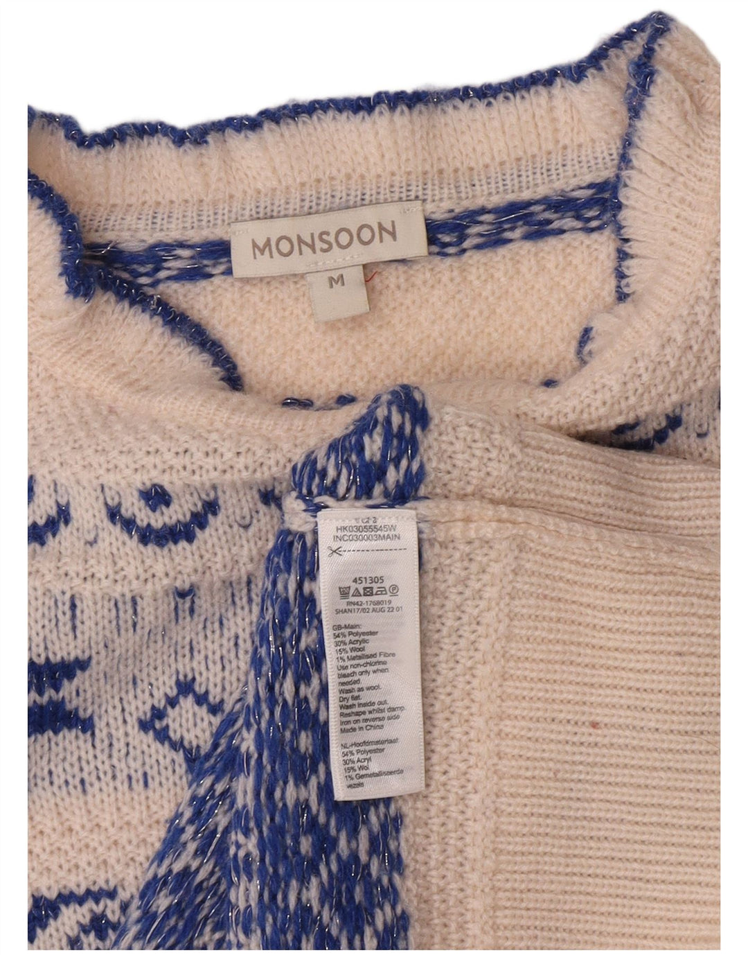 Monsoon Womens Turtle Neck Jumper Sweater UK 12 Medium White Fair Isle