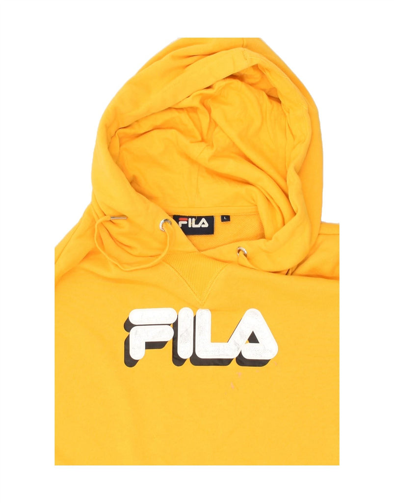 FILA Womens Graphic Hoodie Jumper UK 16 Large Yellow Cotton | Vintage Fila | Thrift | Second-Hand Fila | Used Clothing | Messina Hembry 