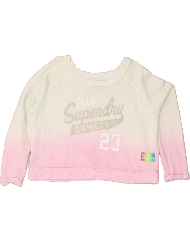 SUPERDRY Womens Crop Graphic Sweatshirt Jumper UK 6 XS White Colourblock | Vintage Superdry | Thrift | Second-Hand Superdry | Used Clothing | Messina Hembry 