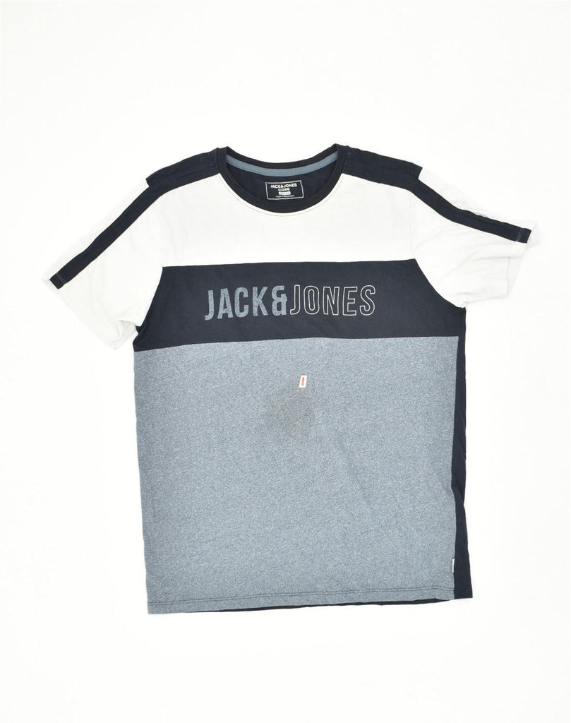 JACK & JONES Mens Core Slim Fit Graphic T-Shirt Top XL Blue Colourblock | Vintage Jack & Jones | Thrift | Second-Hand Jack & Jones | Used Clothing | Messina Hembry 