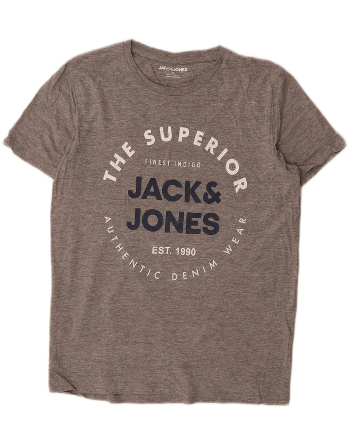 JACK & JONES Mens Graphic T-Shirt Top Medium Grey Cotton