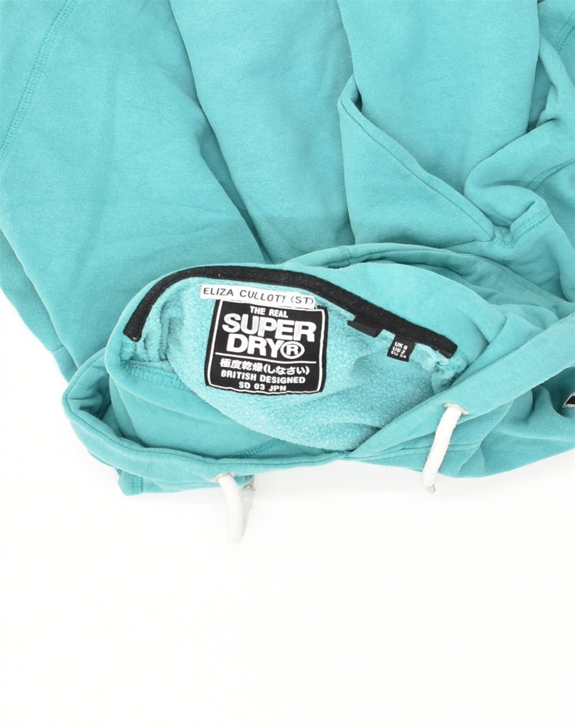 SUPERDRY Womens Oversized Graphic Hoodie Jumper UK 6 XS Turquoise Cotton | Vintage Superdry | Thrift | Second-Hand Superdry | Used Clothing | Messina Hembry 