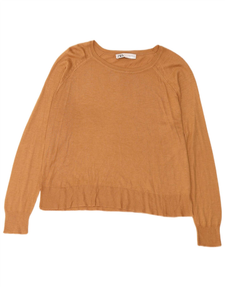 Zara Womens Boat Neck Jumper Sweater UK 14 Medium Beige