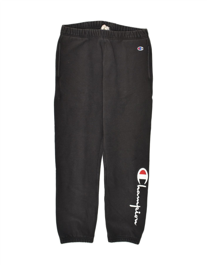 CHAMPION Mens Graphic Tracksuit Trousers Joggers Small Black Cotton | Vintage Champion | Thrift | Second-Hand Champion | Used Clothing | Messina Hembry 