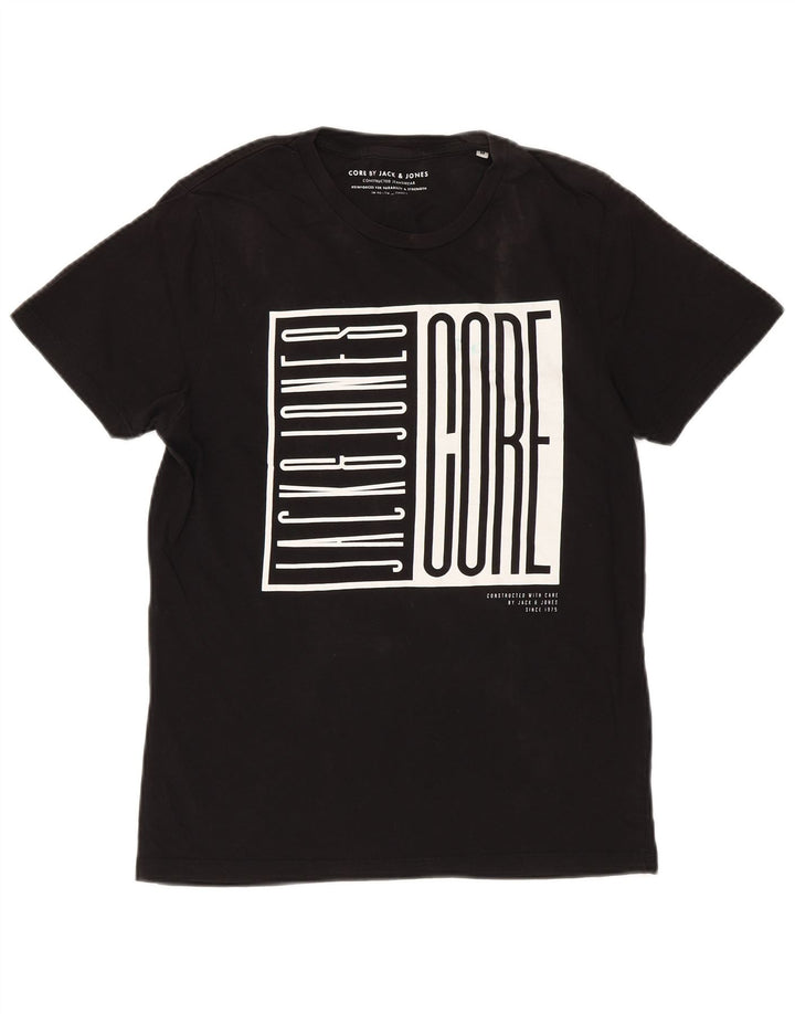 Jack & Jones Mens Graphic T-Shirt Top Medium Black Cotton