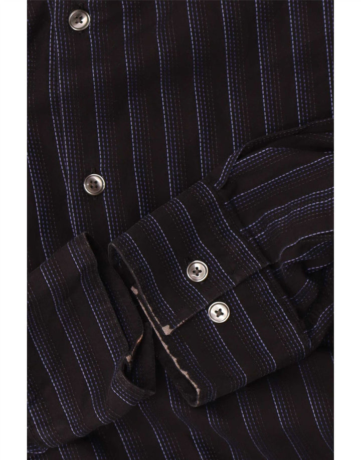Hugo Boss Mens Shirt Size 41 16 Large Black Striped Cotton