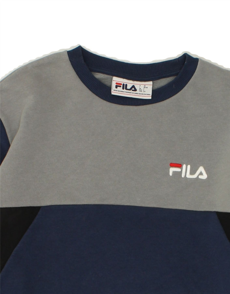 FILA Mens Sweatshirt Jumper Small Navy Blue Colourblock Cotton | Vintage Fila | Thrift | Second-Hand Fila | Used Clothing | Messina Hembry 