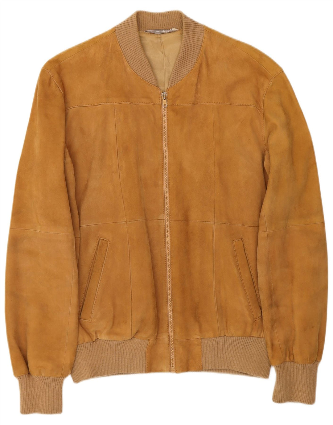 MONPEL Mens Suede Bomber Jacket IT 48 Medium Beige Leather