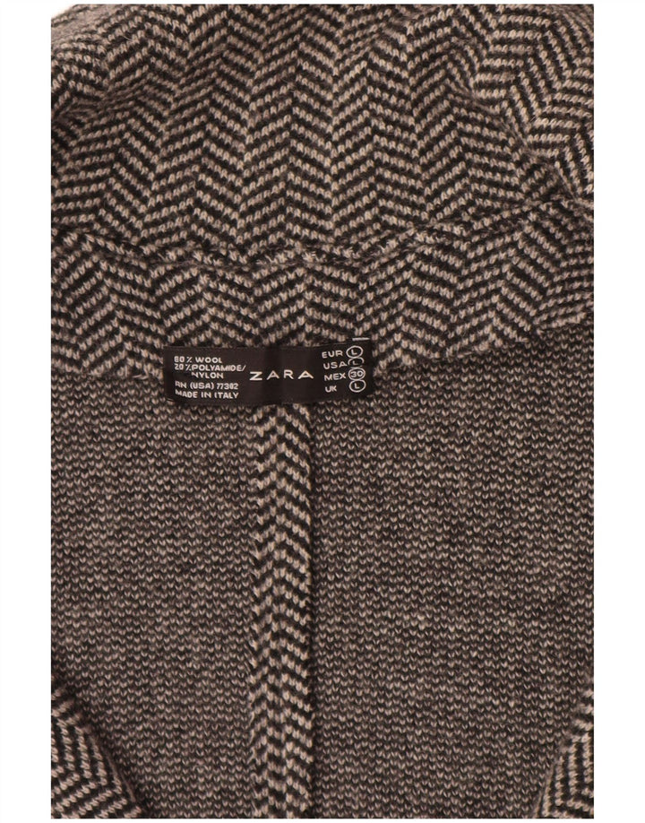 ZARA Womens Knit Blazer Jacket UK 14 Large Grey Herringbone