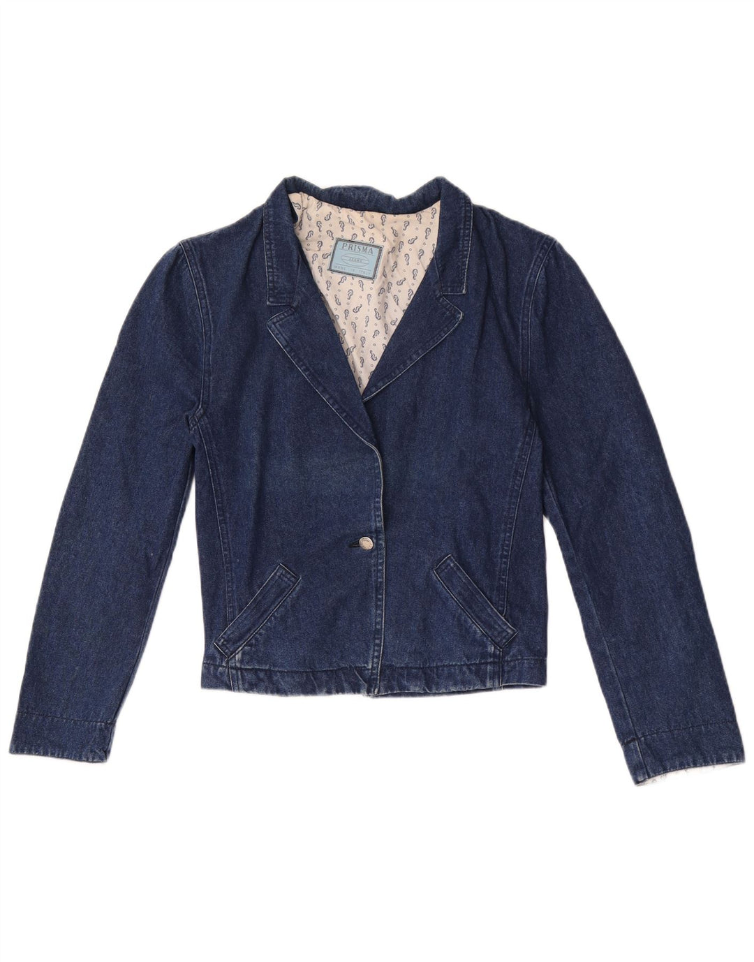 Prisma Womens 1 Button Denim Blazer Jacket UK 12 Medium Navy Blue Cotton