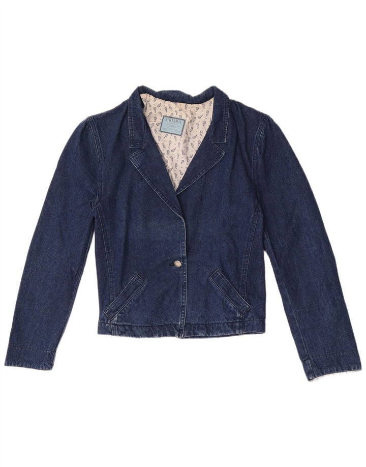 Prisma Womens 1 Button Denim Blazer Jacket UK 12 Medium Navy Blue Cotton