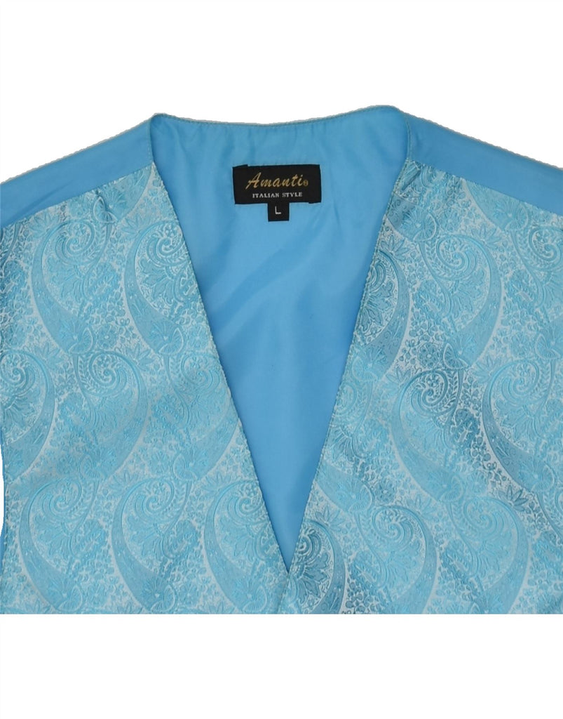 VINTAGE Mens Waistcoat Large Blue Paisley Polyester | Vintage Vintage | Thrift | Second-Hand Vintage | Used Clothing | Messina Hembry 