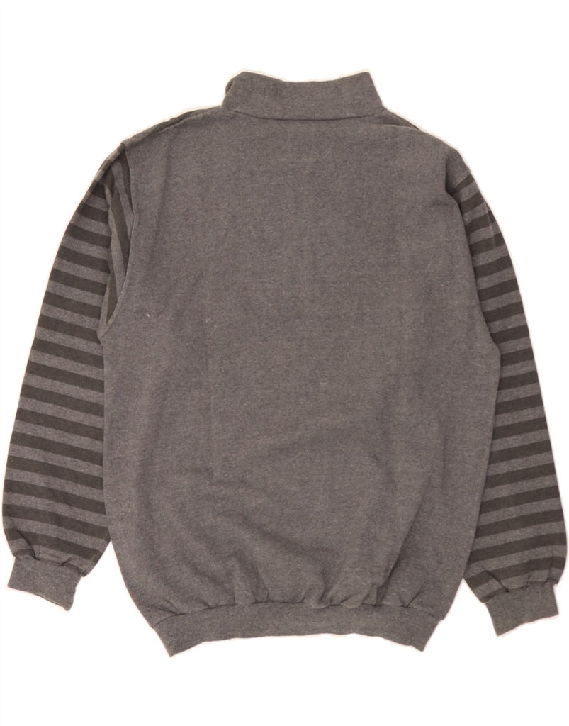 VINTAGE Boys Graphic Zip Neck Sweatshirt Jumper 15-16 Years Grey Striped Vintage Vintage and Second-Hand Vintage from Messina Hembry 