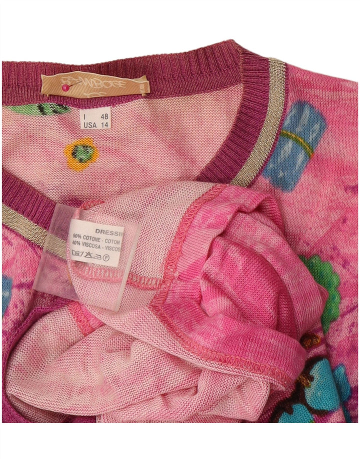 Le Bambole Womens Abstract Pattern Longline Cardigan Sweater IT 48 XL Pink