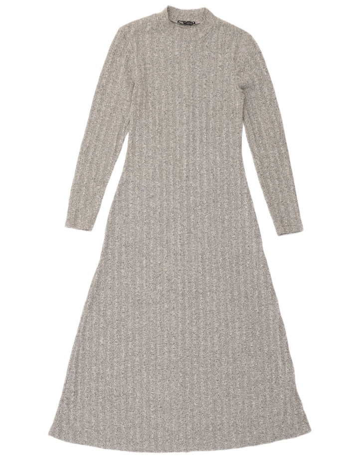 Zara Womens Maxi Longline Jumper Dress UK 12 Medium Grey Flecked Polyester