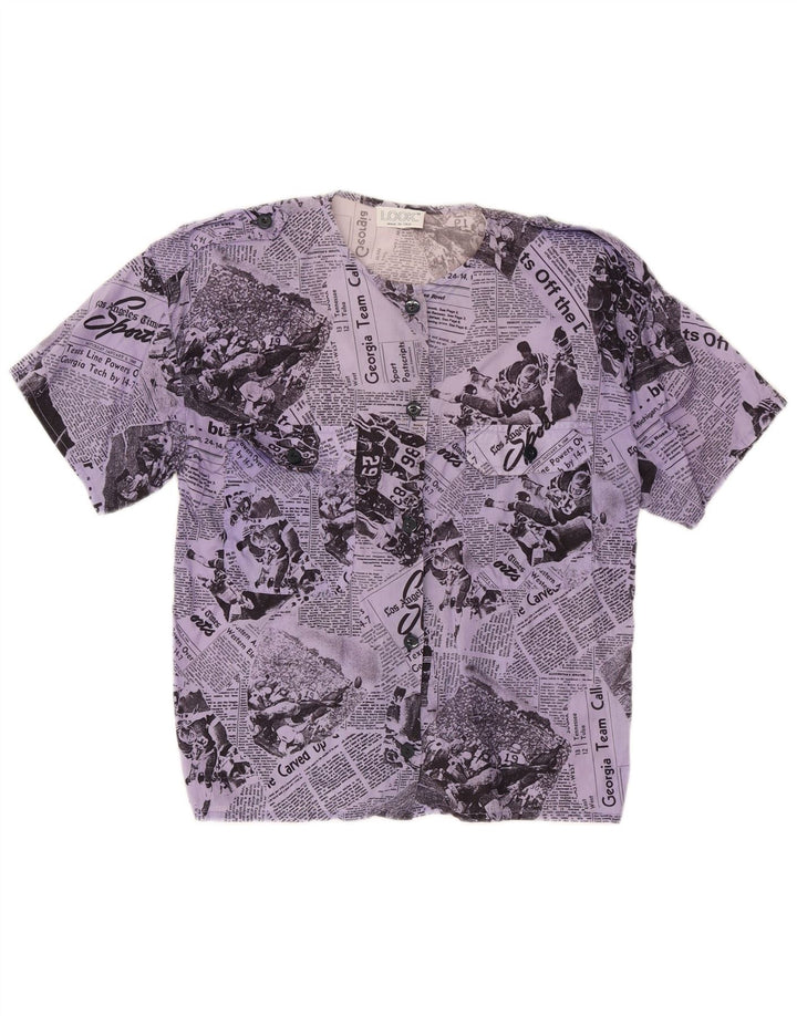 Vintage Womens Graphic Short Sleeve Shirt Blouse IT 46 Large Lilac