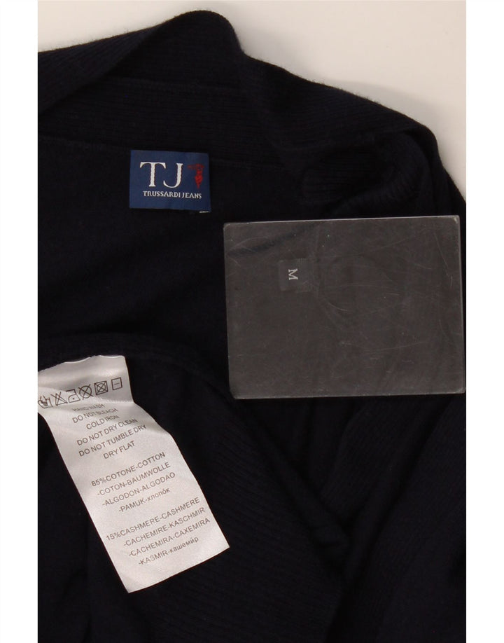 Trussardi Womens Front Tie Cardigan Sweater UK 14 Medium Navy Blue Cotton