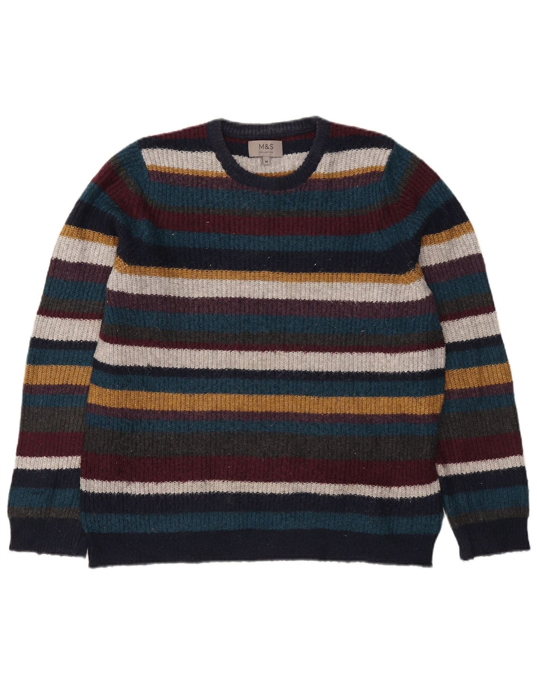 Marks & Spencer Mens Crew Neck Jumper Sweater Medium Multicoloured Striped