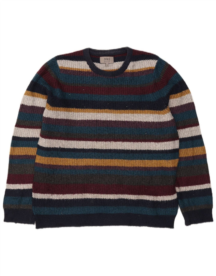Marks & Spencer Mens Crew Neck Jumper Sweater Medium Multicoloured Striped