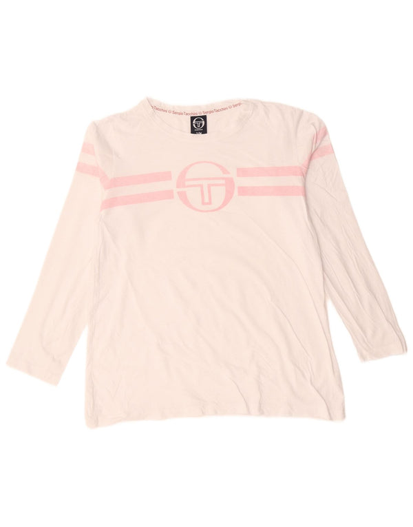 Sergio Tacchini Womens Graphic Top Long Sleeve UK 14 Medium White Striped