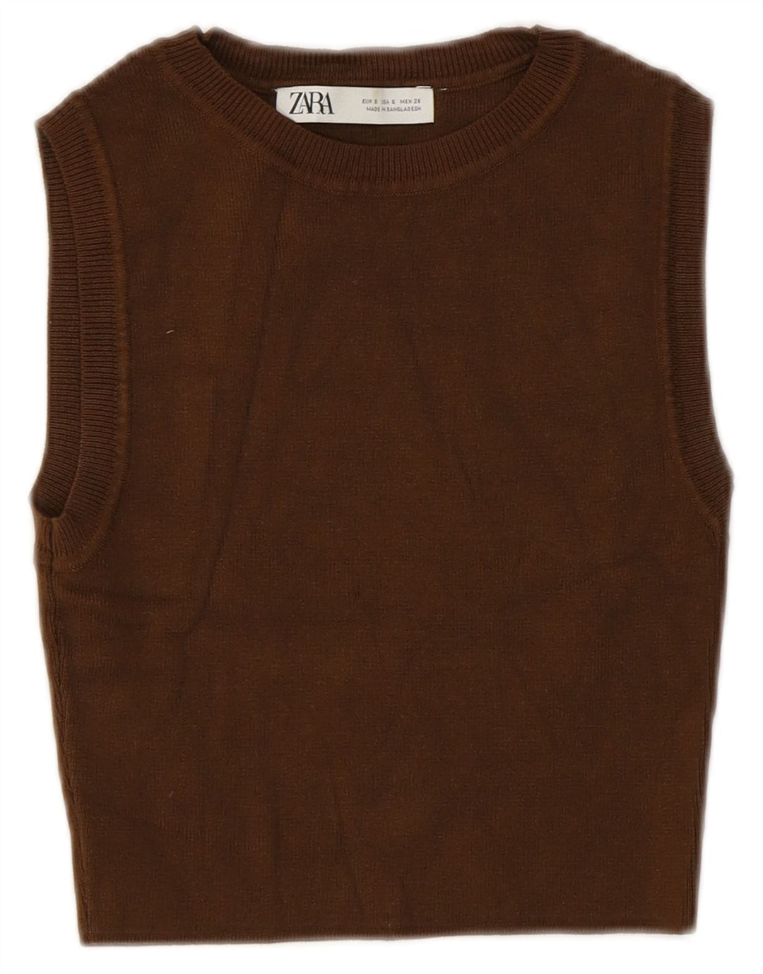 Zara Womens Crop Vest Tank Top UK 8 Small Brown